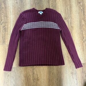 VTG Old Navy Knit Fishermen Sweater V-Neck Maroon Cottage Womens L Y2K academia